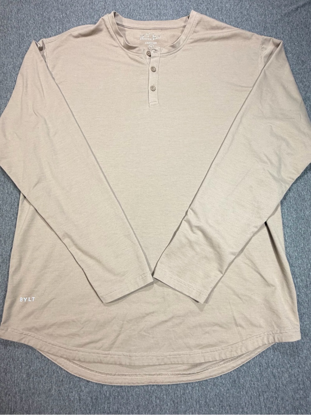 BYLT Premium Basics Drop Cut Long Sleeve Henley Mens XL Brown Athleisure Workout